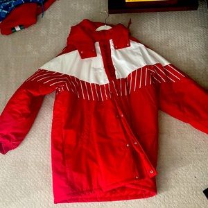 supreme parka red and white